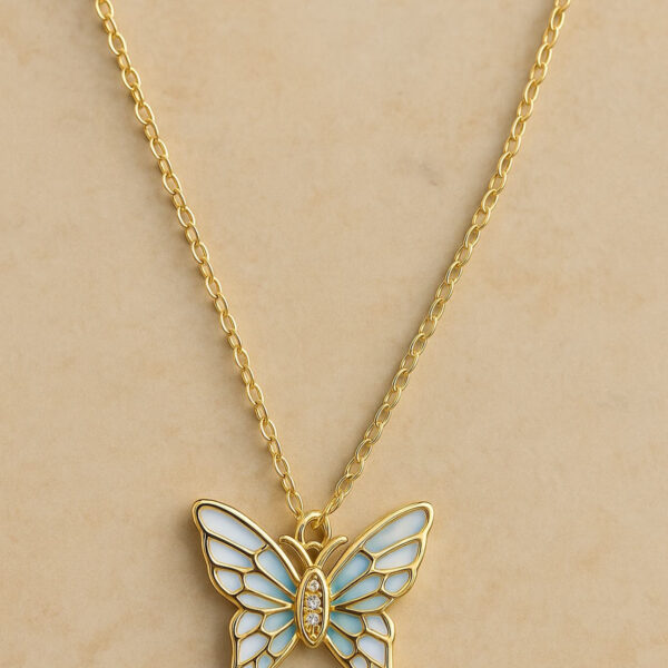 Blue Enamel Butterfly Pendant Necklace